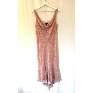 Ann Taylor Silk Dress 14 Pink Floral Sleeveless Midi High Low Bodycon